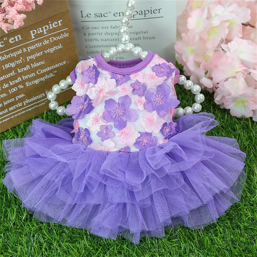 Floral Dog Dress For Small Breeds Woven Polyester Pullover