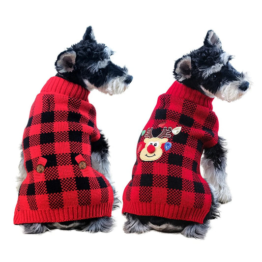 Plaid Pet Dog Sweaters Turtleneck Knitted Winter Coat