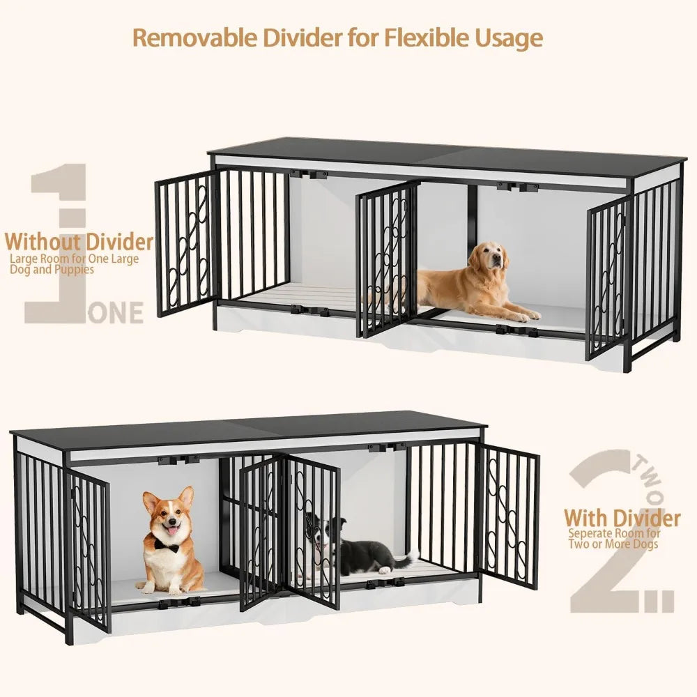 71 Inch Double Dog Crate Indoor Kennel for Two Large Dogs