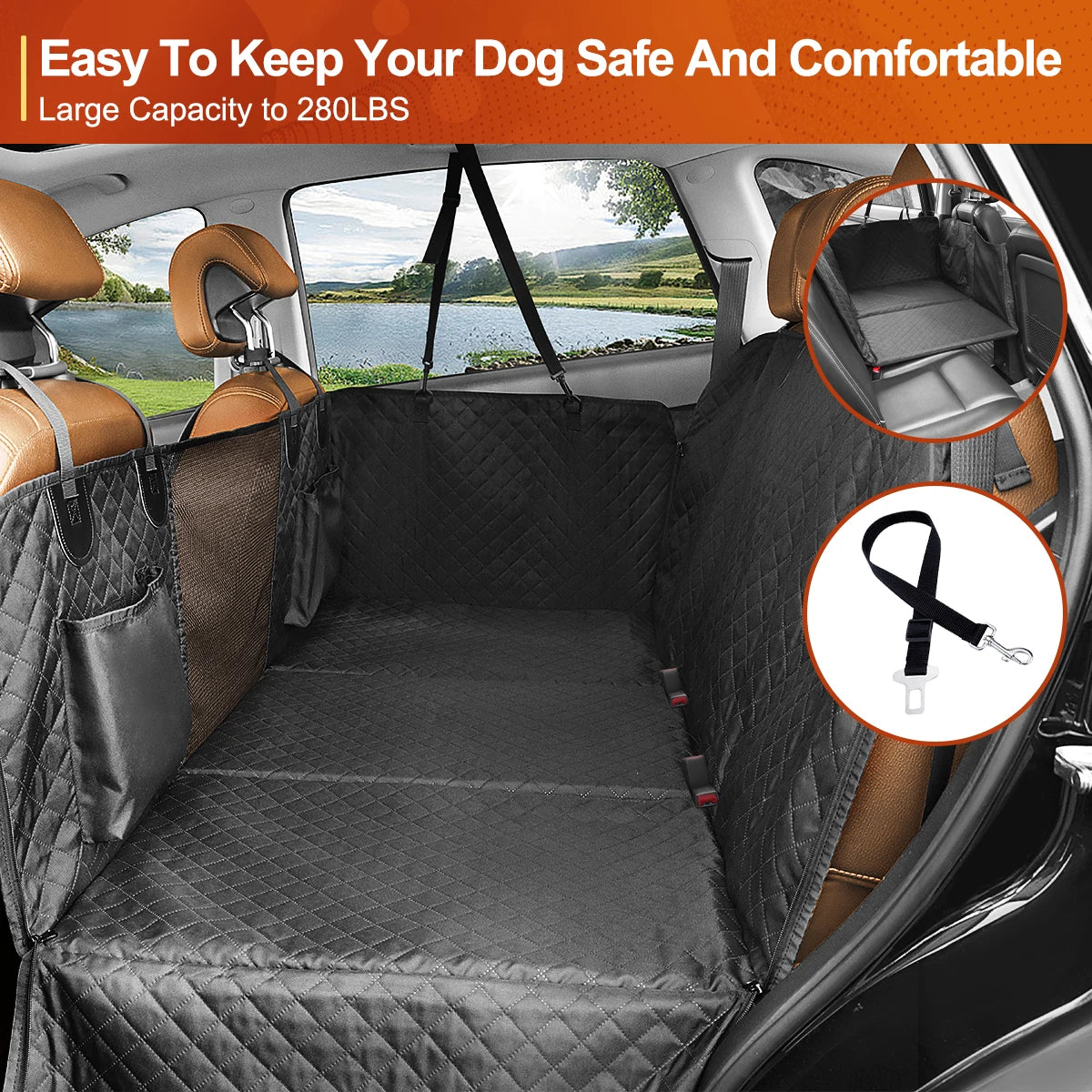 Dog Car Back Seat Extender Pet Backseat Cover Protector Hammock Carrier Mat Waterproof Seat Safety Cover Hard Bottom for Dogs