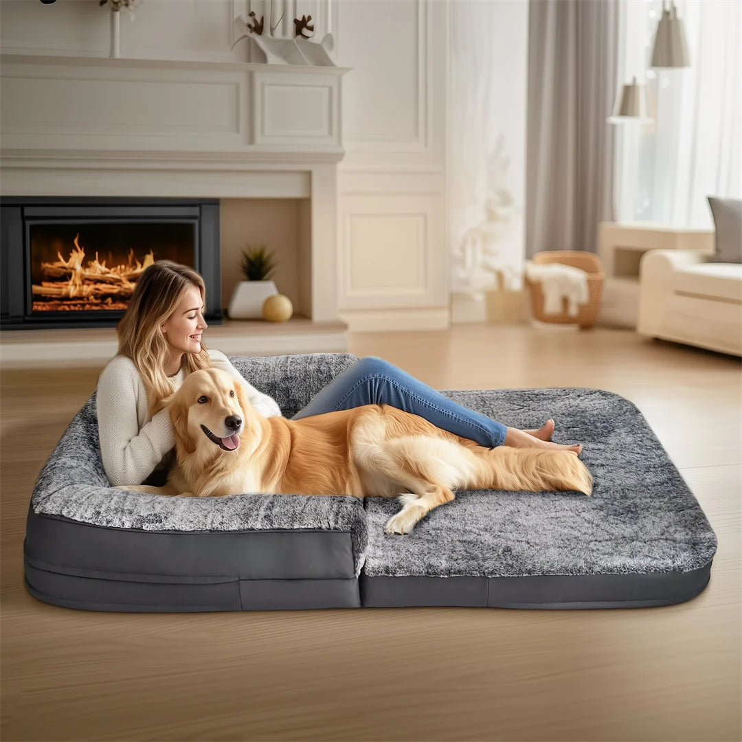 180cm Giant Dog Bed Foldable Calming Plush Orthopedic