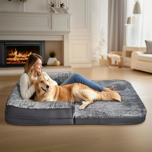 180cm Giant Dog Bed Foldable Calming Plush Orthopedic