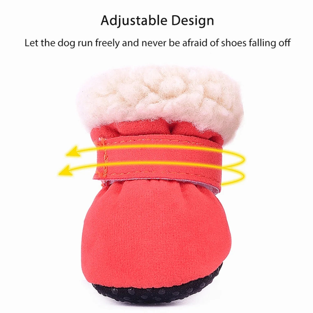 4Pcs Pet Dog Snow Boots Autumn Winter Warm Plush Dog Shoes for Small Medium Dogs and Cats S-XL Soft Non-Slip Soles