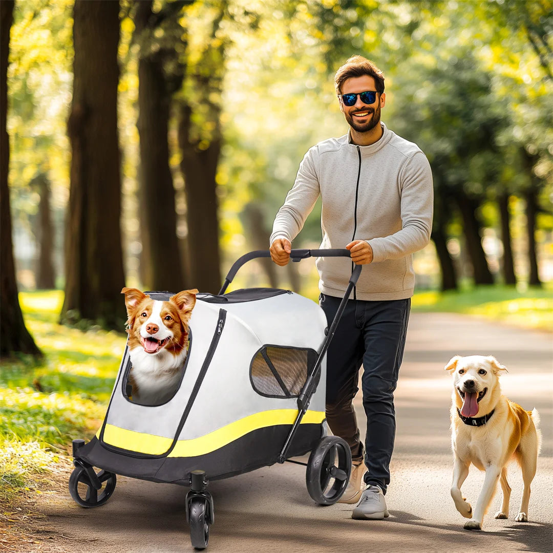 Foldable Dog Stroller With Four Heavy Wheels Pet Travel