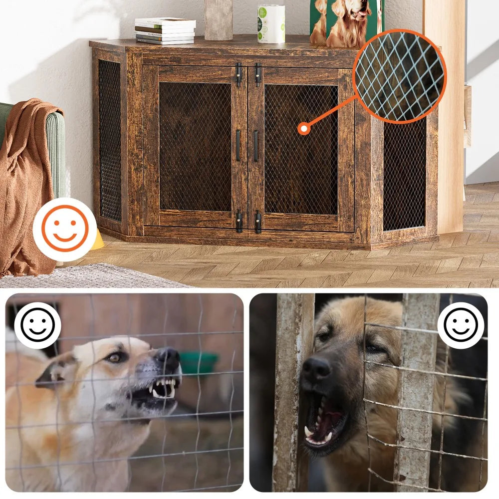 Wooden Corner Dog House Kennel With Metal Mesh Door Space Saving Crate For Small To Medium Dogs Brown
