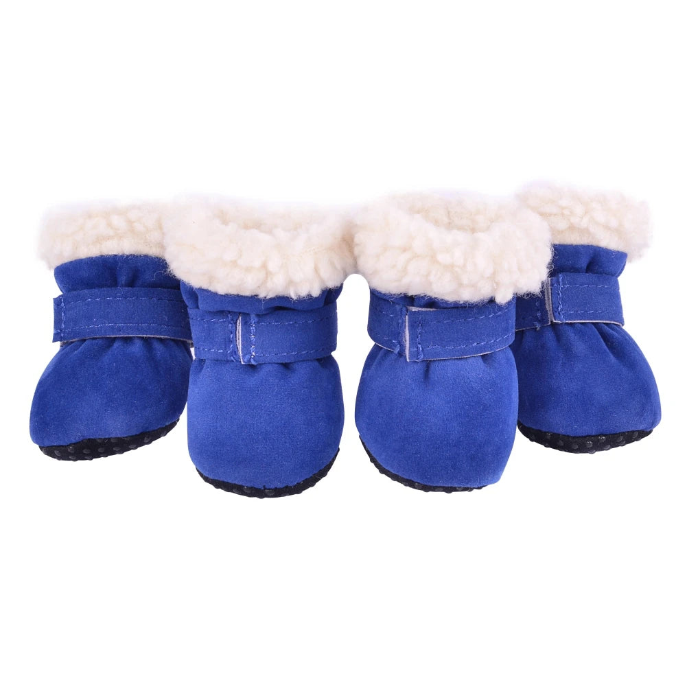4Pcs Pet Dog Snow Boots Autumn Winter Warm Plush Dog Shoes for Small Medium Dogs and Cats S-XL Soft Non-Slip Soles