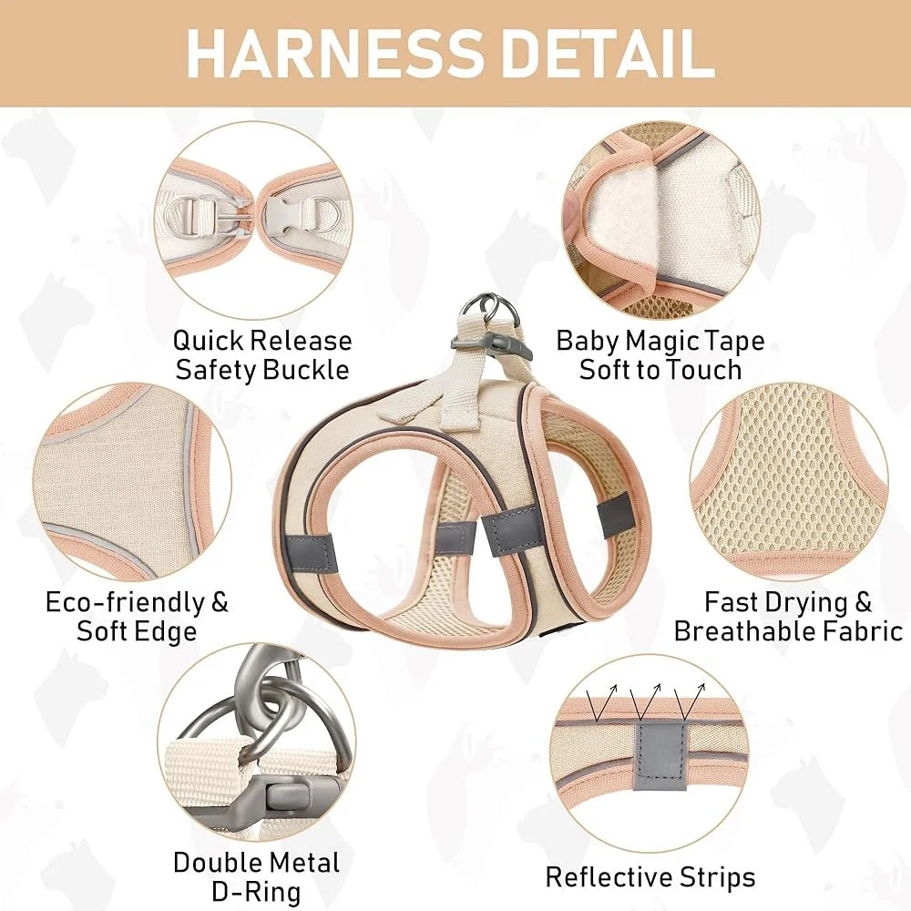 No Pull Step In Pet Harness Leash Collar Set Reflective Soft Mesh Comfortable Vest for Small Dogs and Puppies with Anti-Lost ID Tag