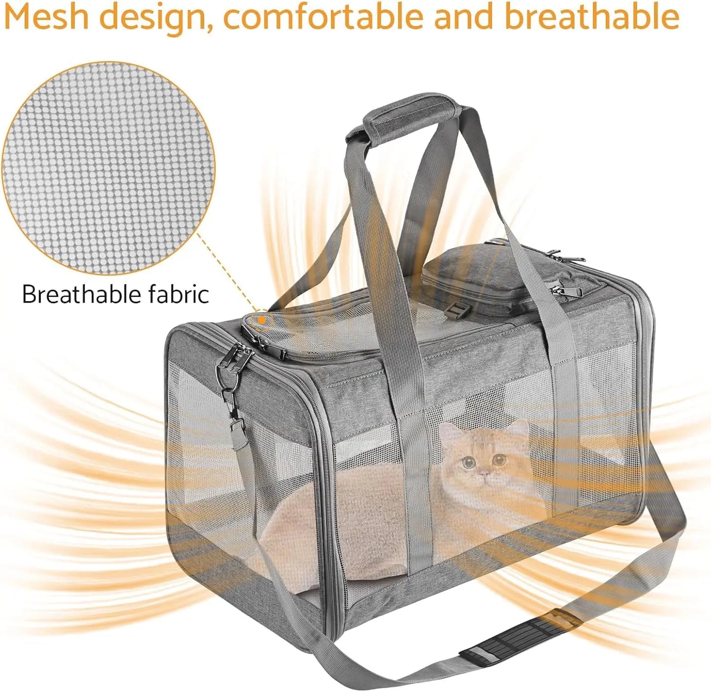 Airline Approved Pet Carrier for Cats and Dogs Soft Travel Bag Breathable Honeycomb Board Removable Support for Car and Air Travel