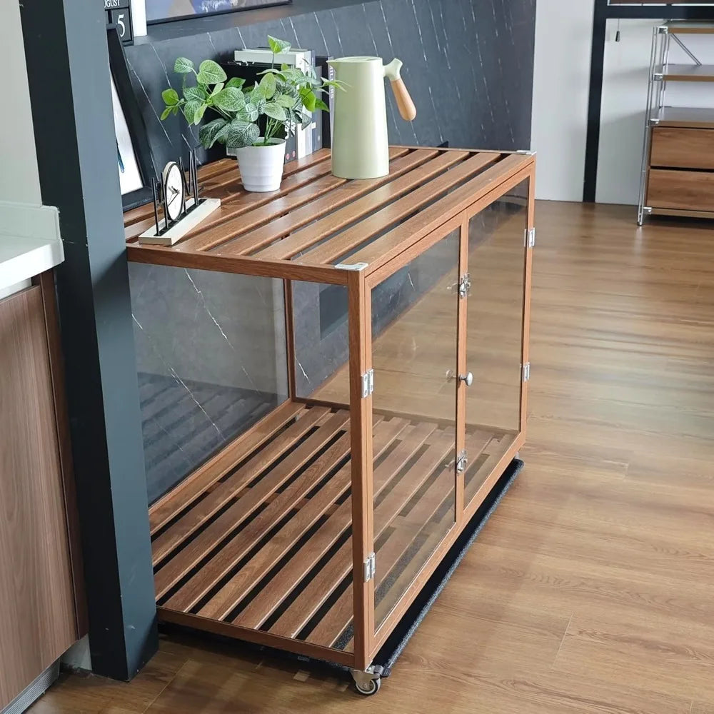 Clear Tempered Glass Dog Crate With Aluminum Frame