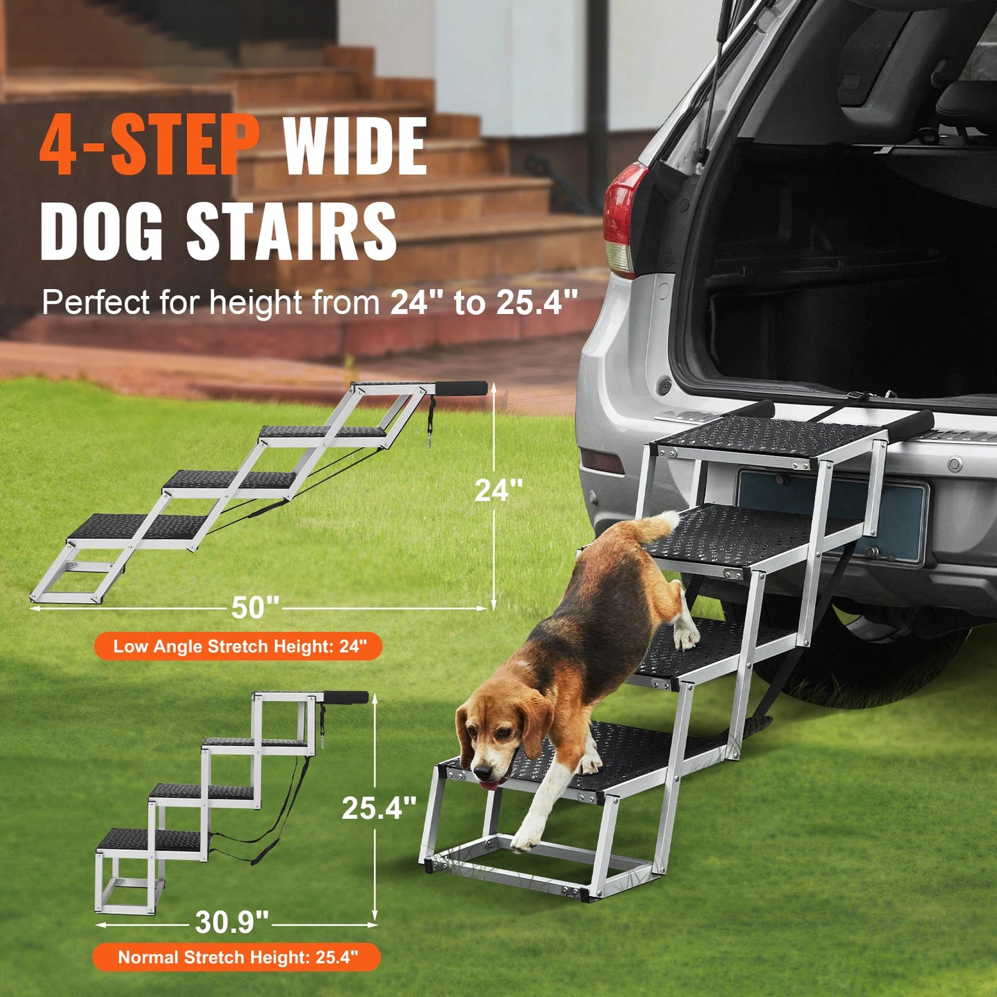 SucceBuy Dog Stair For Cars Wide Dog Car Steps Folding Portable Pet Steps Lightweight Aluminum Up To 150 Pounds