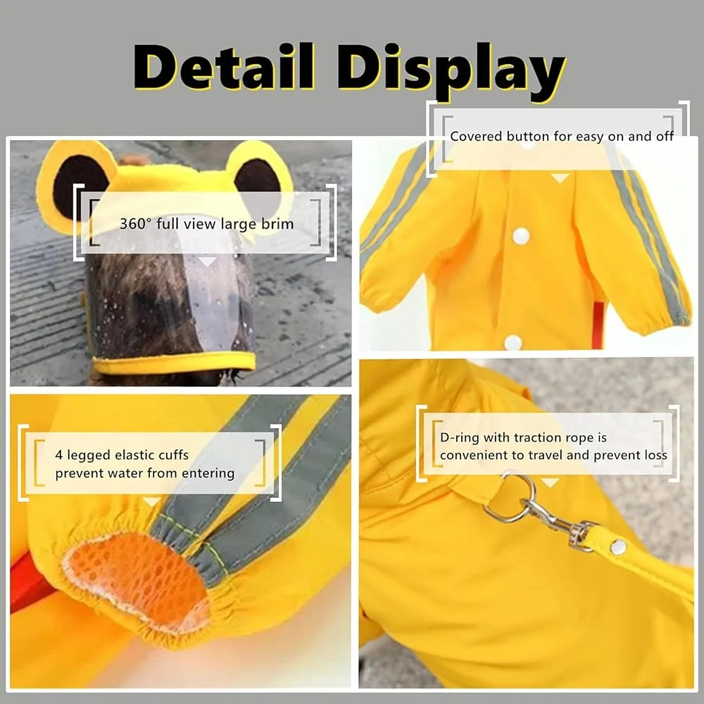 Waterproof Dog Rain Jacket Reflective Poncho for Medium Dogs