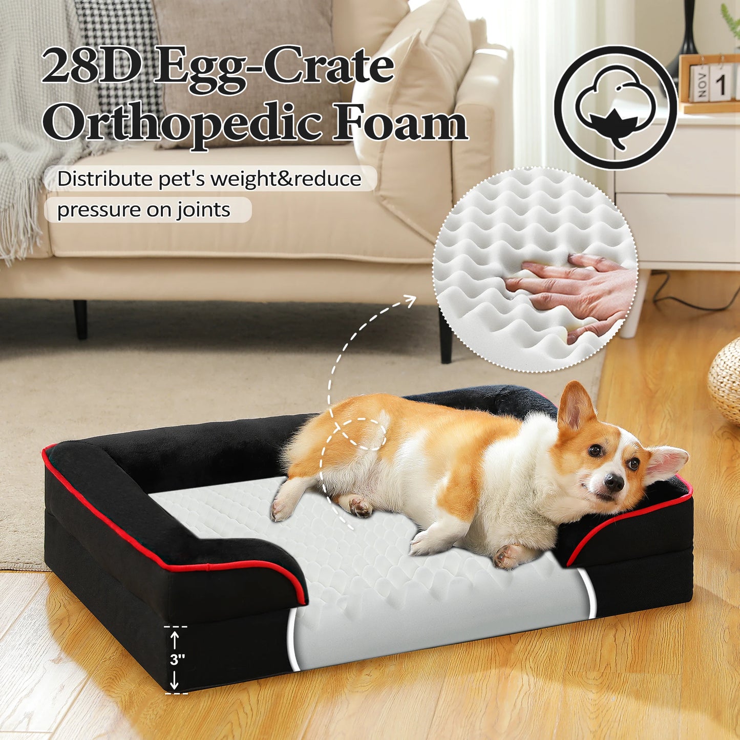 Large Dog Bed Removable Cover Washable Plush Corduroy