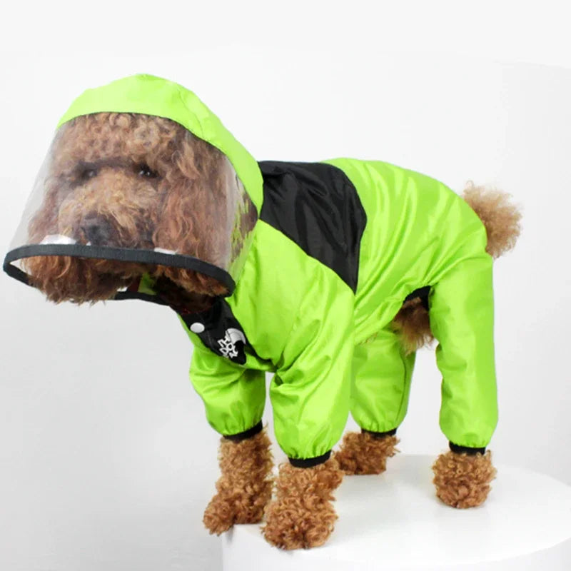 Waterproof Dog Raincoat Jumpsuit With Dog Face Print Coat