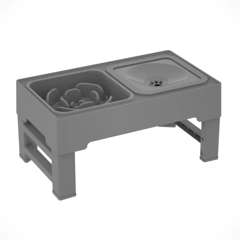 Elevated Dog Food Slow Feeder with Adjustable Heights Raised Dog Bowl Stand and Stainless Steel Bowls Anti Slip Design