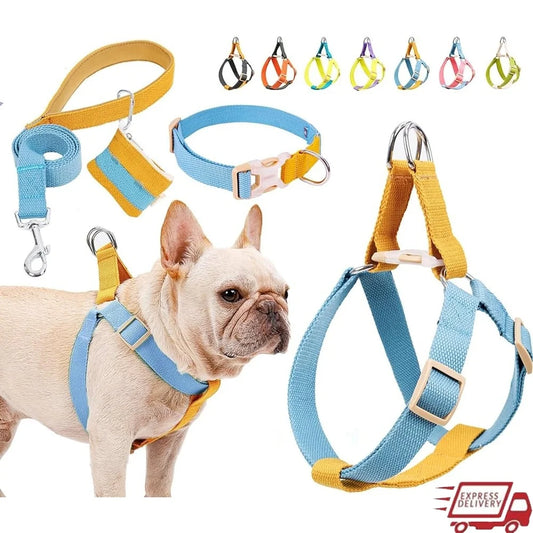 No Pull Dog Harness Set Adjustable Lightweight Cotton Halter With Leash Poop Bag Holder Escape Proof Step In Design