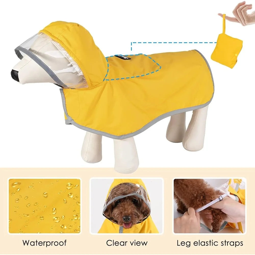 Dog Raincoat Waterproof Jacket With Reflective Strips Hood