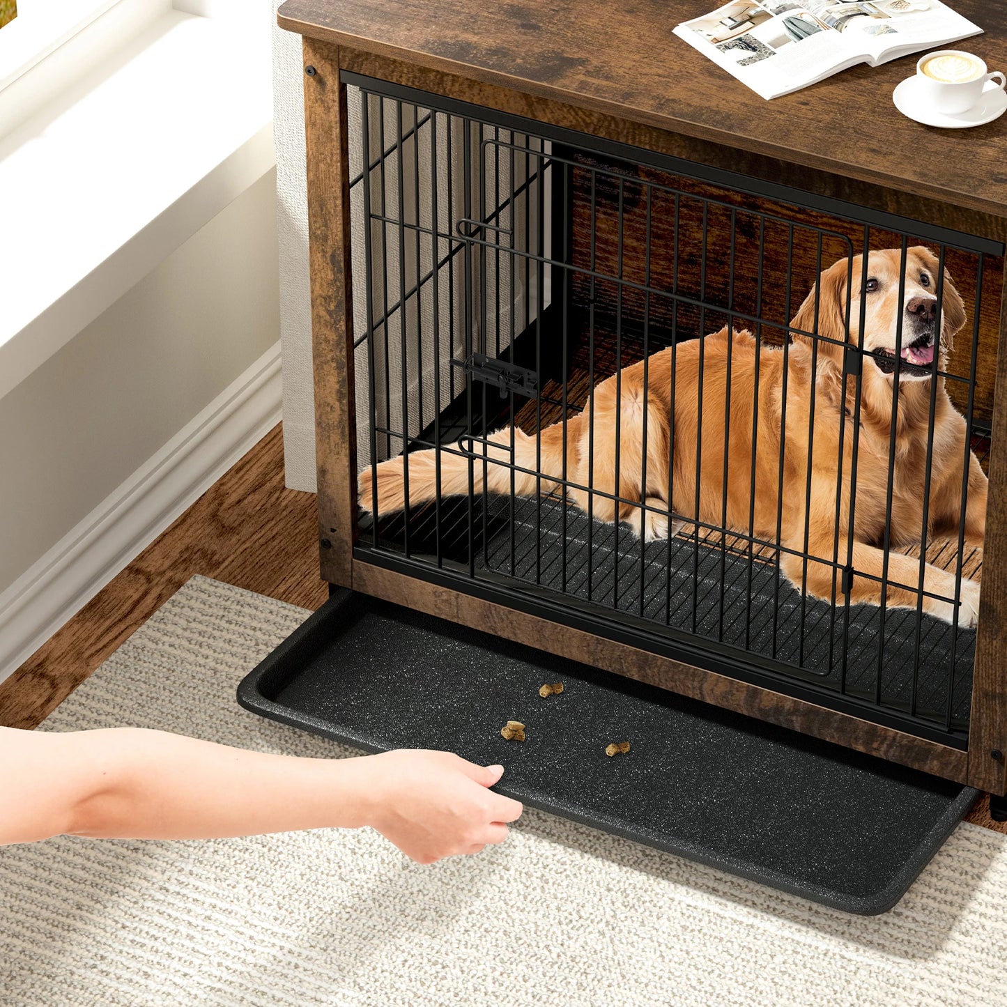 Spacious Dog Cage Furniture End Table Pet Kennel Crate Indoor Wooden Brown Medium and Large Dog Cage
