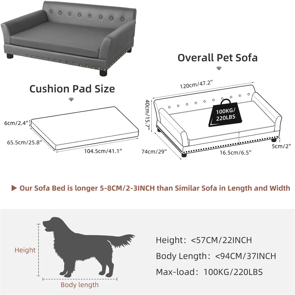 Heavy Duty Pet Sofa Large Raised Dog Bed Cushioned Couch Lounge Bed With Removable Cover For Cats And Puppies