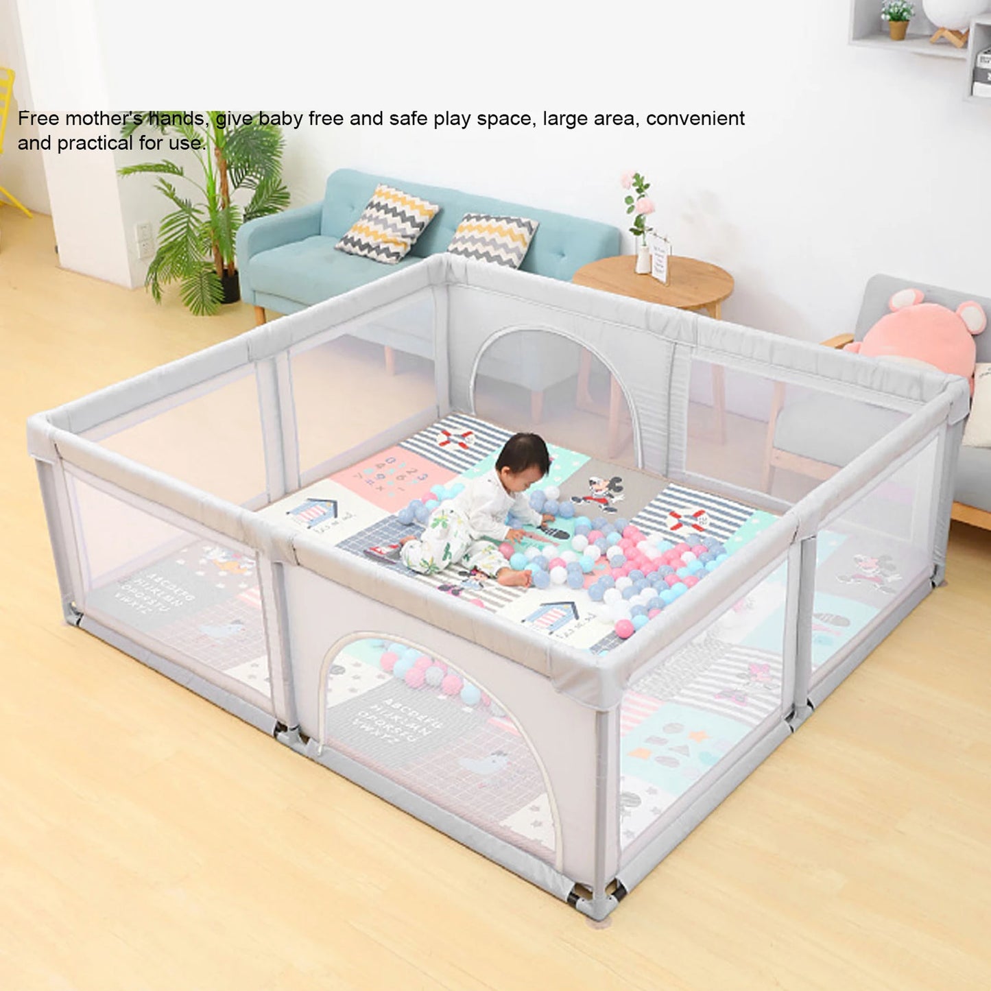 Dog Playpen Indoor Activity Center for Kids with Breathable Mesh Safety Fence