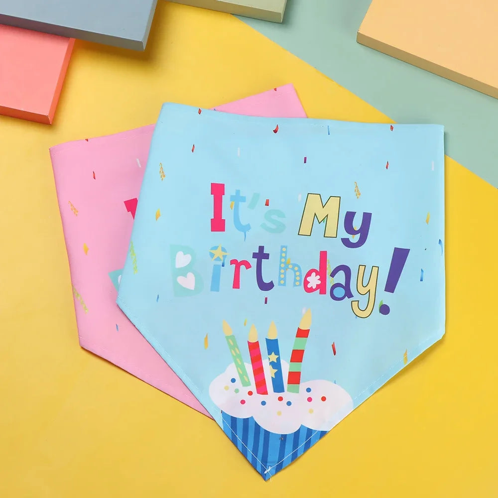 Pet Dogs Cats Birthday Caps Bibs Sequin Design Headwear Cap Hat Scarf Puppy Costume Christmas Party Bandana Pets Accessories