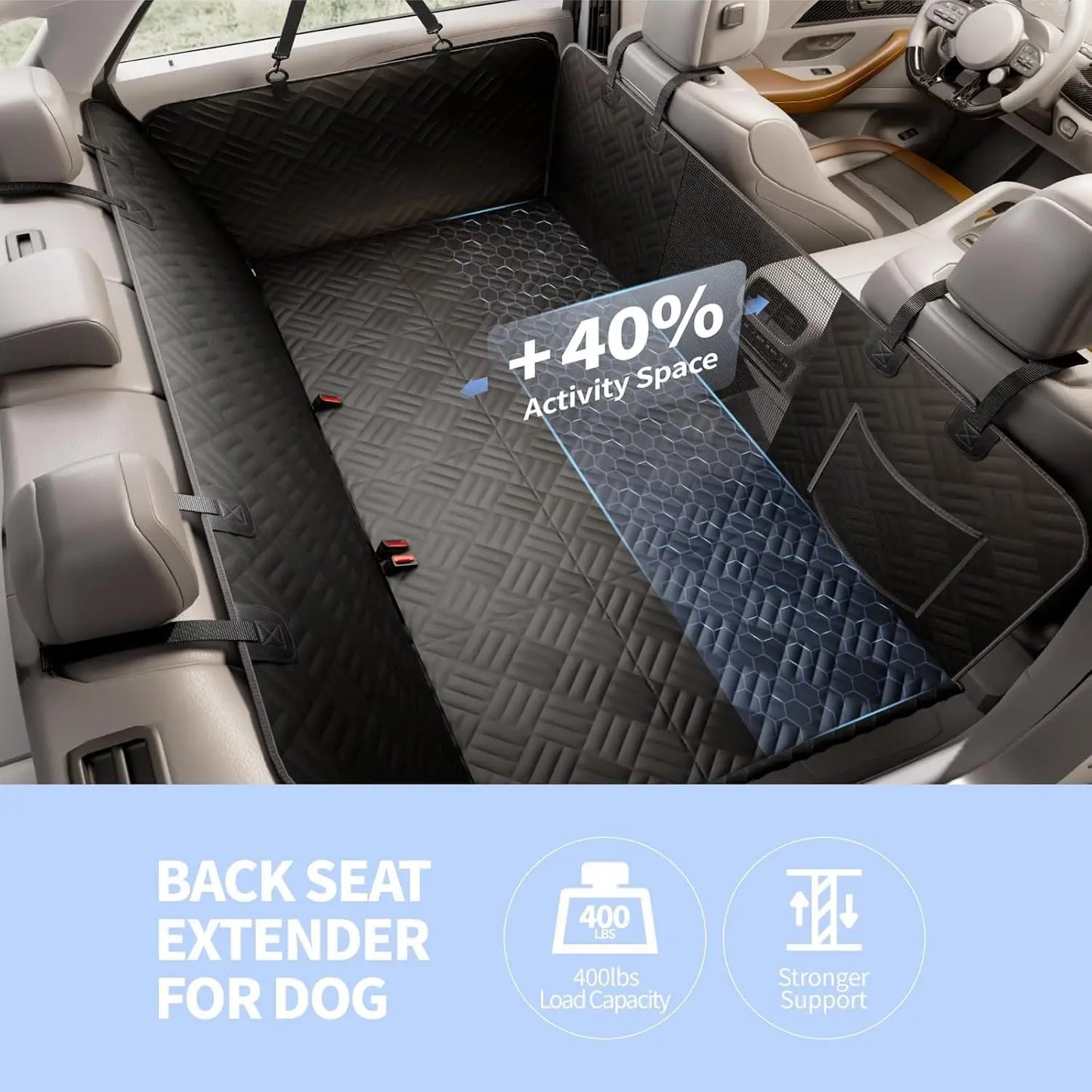 Dog Car Seat Cover Back Seat Extender Waterproof 400 Pounds