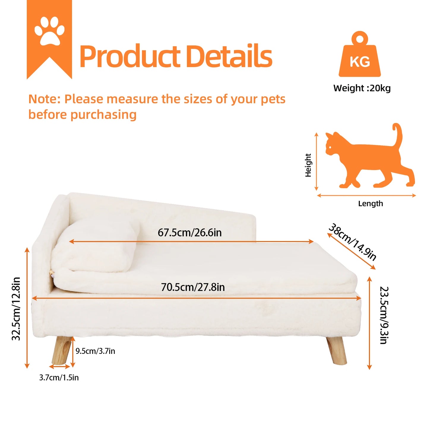 Elevated Nordic Pet Bed With Cozy Pad Waterproof And Sturdy Wood Legs For Small Dogs And Kittens