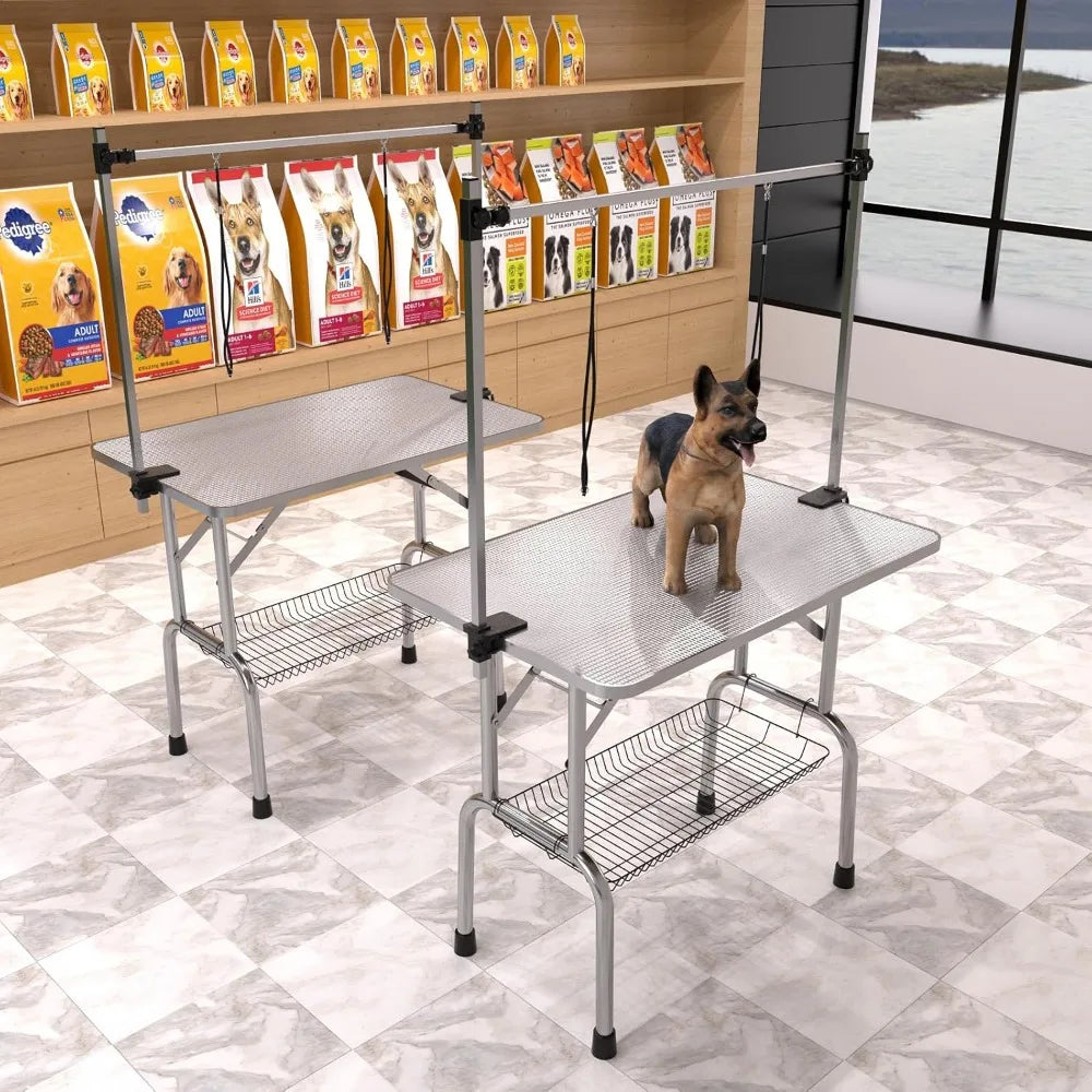 46 Inch Dog Grooming Table Foldable With Adjustable Arm And Noose, Storage Mesh Tray, Supports Up To 330 Lbs
