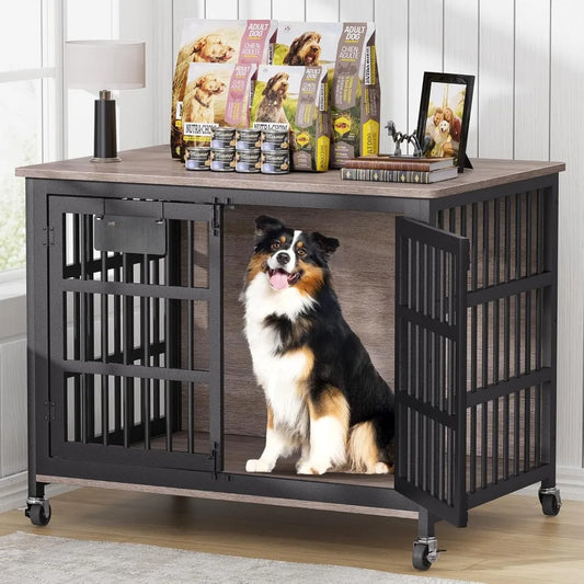 XL Dog Crate Furniture With Name Tag Heavy Duty Doors