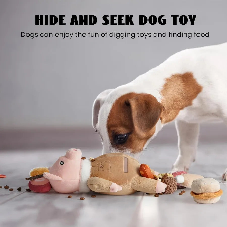 Stuffed Pig Dog Toys Funny Squeaky Crinkle Dog Chew Toys for Small Medium Breeds Plush Puzzle Cognitive Training Pet Enrichment